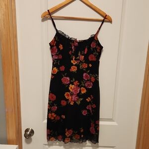 Elegant Floral Midi Dress in Black and Red